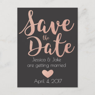 Rose Gold, Charcoal, Save the Date Postcard