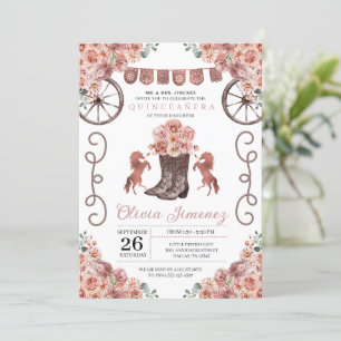 Rose Gold Charra Floral Boots Quinceañera Invitation