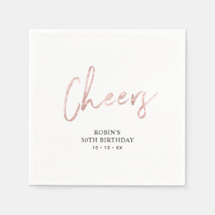 Rose Gold Cheers Brush Script Adult Birthday Party Napkin
