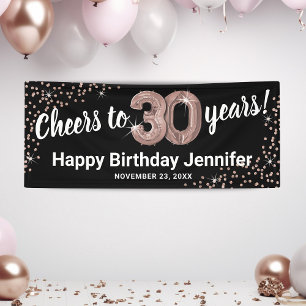 Rose Gold Cheers to 30 Years Birthday Banner