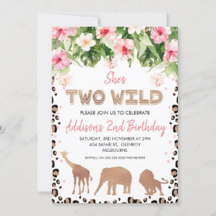 Rose Gold Cheetah Print Two Wild Second Birthday Invitation