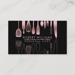 Rose Gold Chef Kitchen Tools Glitter Faux Catering Business Card