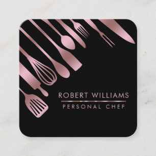 Rose Gold Chef Kitchen Tools Glitter Faux Catering Square Business Card
