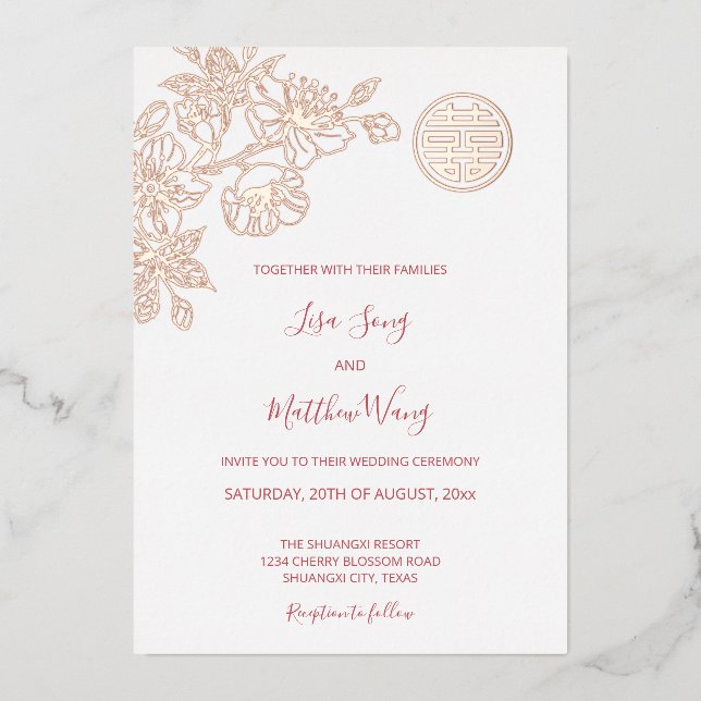 Rose Gold Cherry Blossom Chinese Wedding (Front)