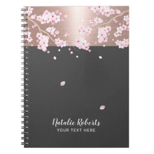 Rose Gold Cherry Blossom Floral Notebook