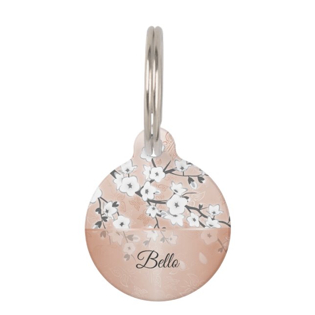 Rose Gold Cherry Blossoms Pet Tag (Front)