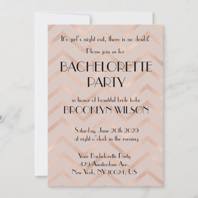 Rose Gold Chevron Bachelorette Party Invite (Front)
