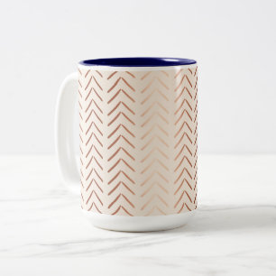 Rose Gold Chevron Pattern on Cream Two-Tone Coffee Mug