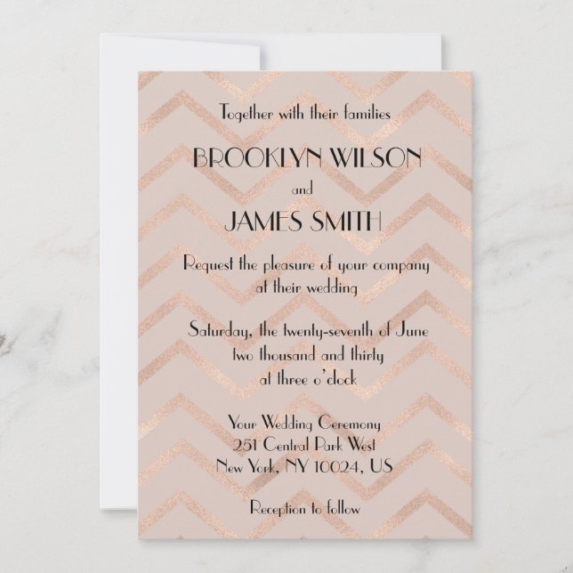 Rose Gold Chevron Wedding Invites (Front)
