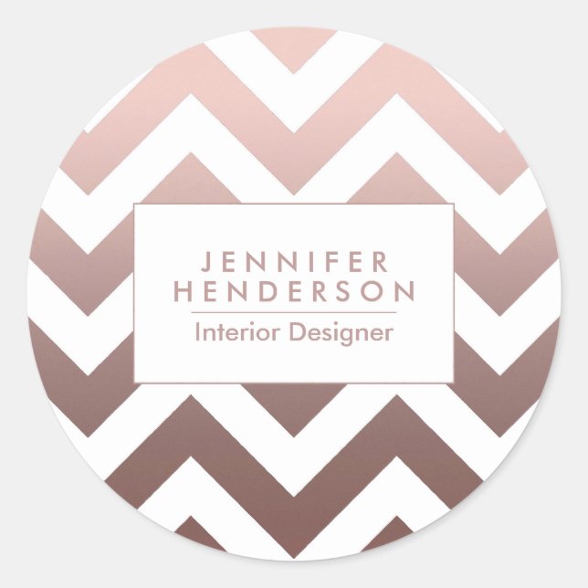 Rose Gold Chevrons Classic Round Sticker (Front)