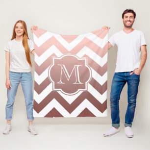 Rose Gold Chevrons Monogram Fleece Blanket