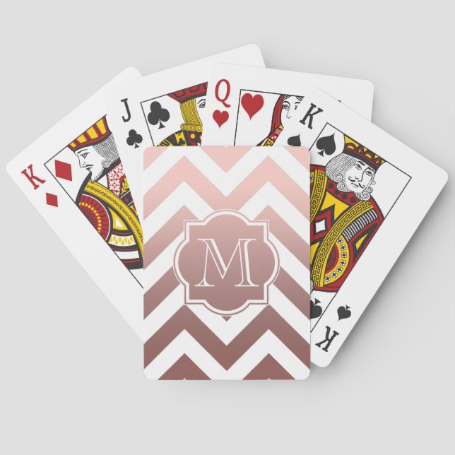 Rose Gold Chevrons Monogram Playing Cards (Back)