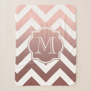 Rose Gold Chevrons Monogram Sherpa Blanket