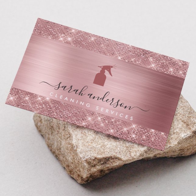 Rose Gold Chic Cleaning Services Business Card (Creator Uploaded)