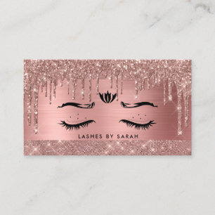 Rose Gold Chic Glitter Drips Lashes Business Card