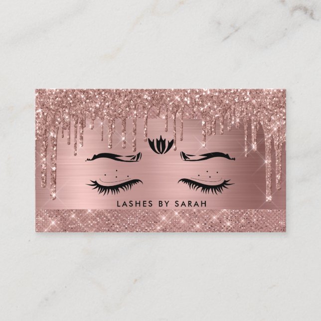 Rose Gold Chic Glitter Drips Lashes Business Card (Front)