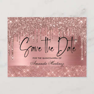 Rose Gold Chic Quinceañera Save The Date Postcard