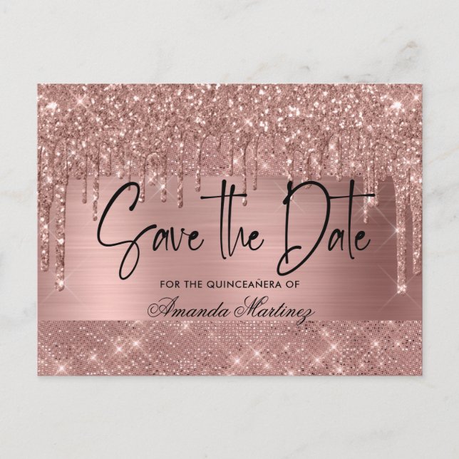 Rose Gold Chic Quinceañera Save The Date Postcard (Front)