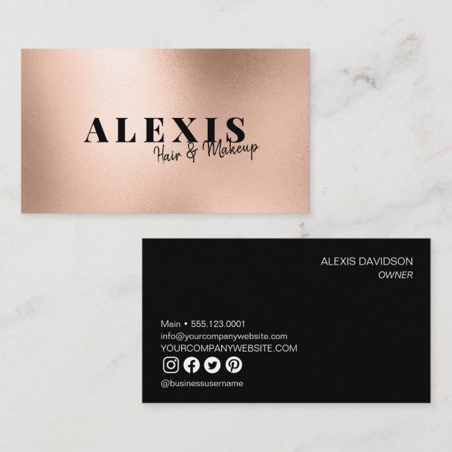 Rose Gold Chic Simple Hair and Makeup Business Card (Front/Back)