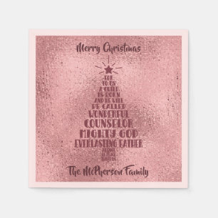 Rose Gold Christian Christmas Scripture - Add Name Napkin