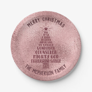 Rose Gold Christian Christmas Scripture - Add Name Paper Plate