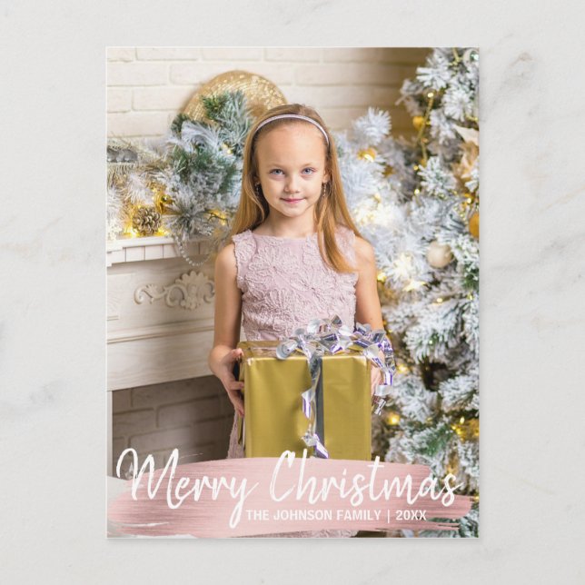 Rose Gold Christmas Happy Holidays Family | PHOTO Holiday Postcard (Front)