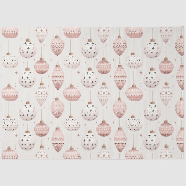 Rose Gold Christmas Ornaments and Stars Christmas Tissue Paper (Front)