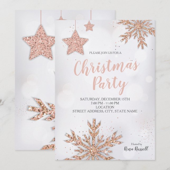 Rose Gold Christmas Party Invitation (Front/Back)