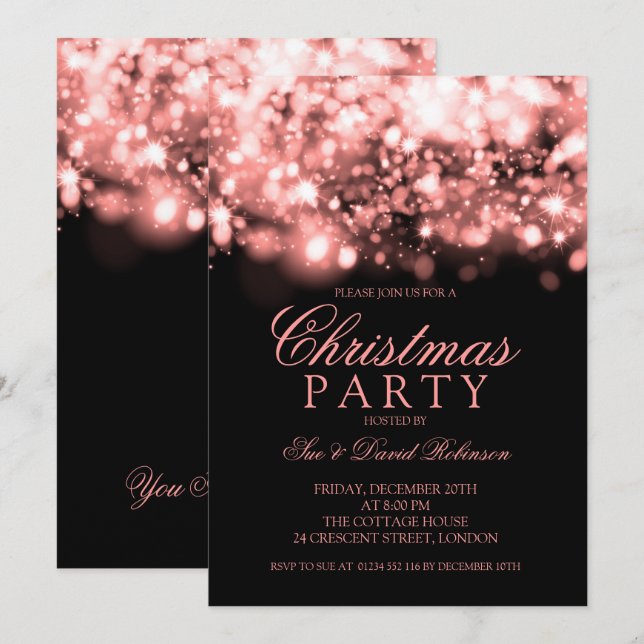 Rose Gold Christmas Party Sparkling Lights Invitation (Front/Back)