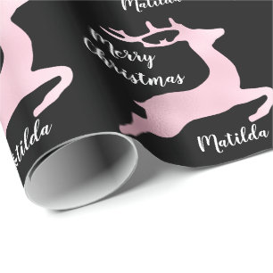 Rose Gold Christmas reindeer pattern personalised Wrapping Paper