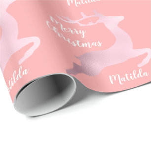 Rose Gold Christmas reindeer pattern personalised Wrapping Paper