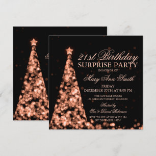 Rose Gold Christmas Surprise 21st Birthday Invitation