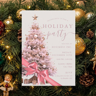 Rose Gold Christmas Tree Bow Corporate Holiday  Invitation