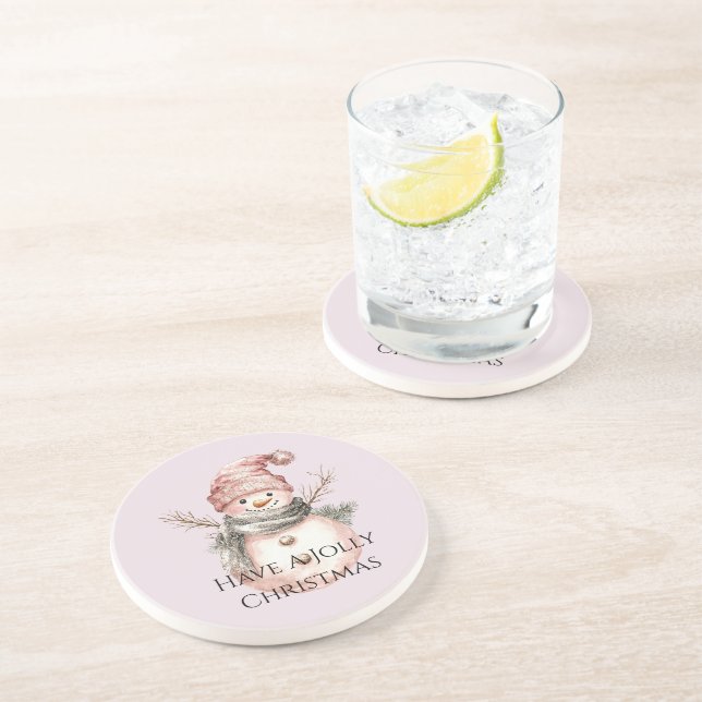 Rose Gold Christmas Tree Candy Canes Snowman Coaster (Side)