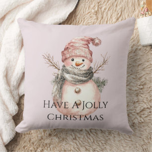 Rose Gold Christmas Tree Candy Canes Snowman Cushion