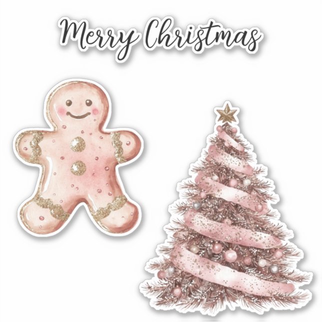 Rose Gold Christmas Tree Gingerbread Cookie  (Front)