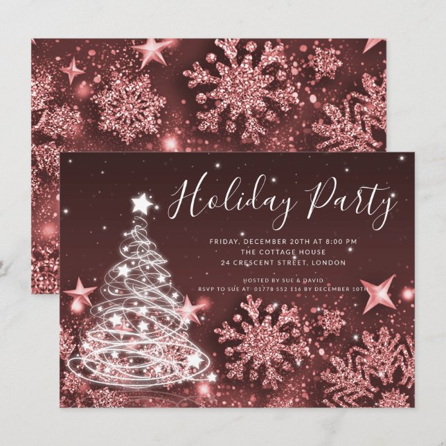 Rose Gold Christmas Tree Holiday Party Invitation (Front/Back)