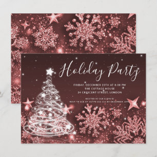 Rose Gold Christmas Tree Holiday Party Invitation