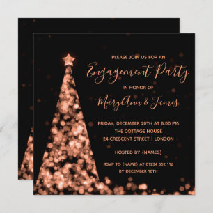 Rose Gold Christmas Tree Lights Engagement Party Invitation