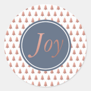 Rose Gold Christmas Tree Pattern Blue Classic Round Sticker