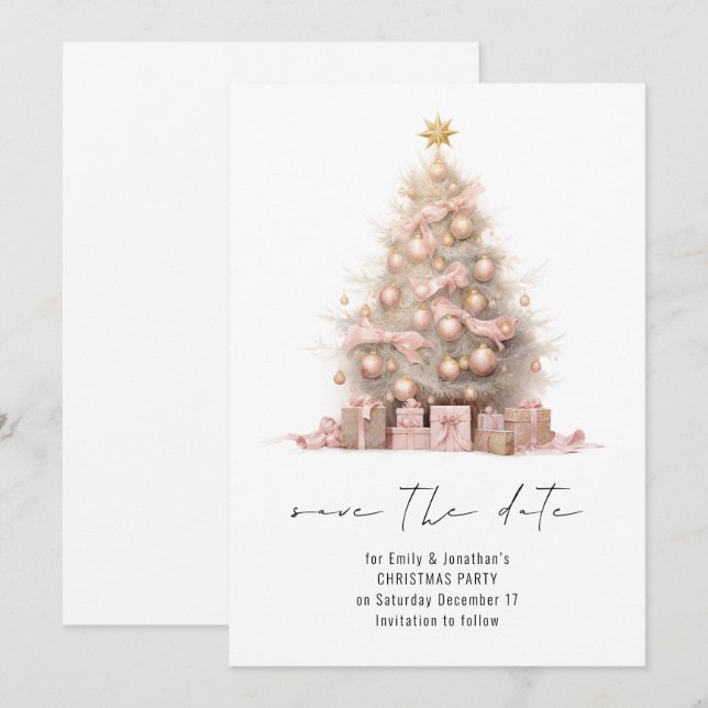 Rose Gold Christmas Tree Save the Date Invitation (Front/Back)