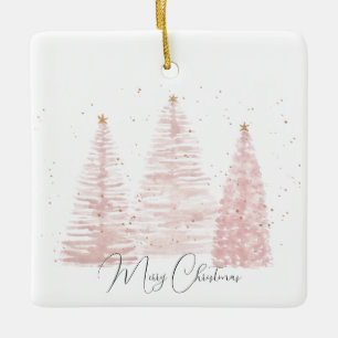 Rose Gold Christmas Trees Ceramic Ornament
