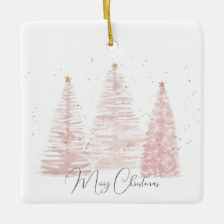 Rose Gold Christmas Trees Ceramic Ornament