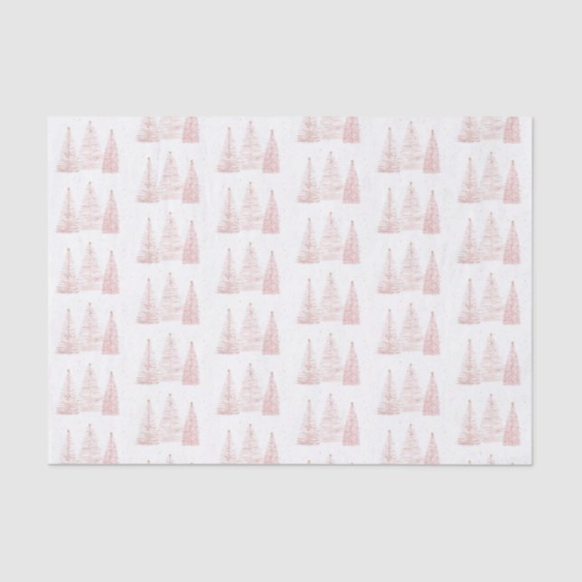 Rose Gold Christmas Trees Tissue Paper (Front)