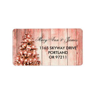 Rose Gold Christmas Wedding Address Tree & Ribbon Label