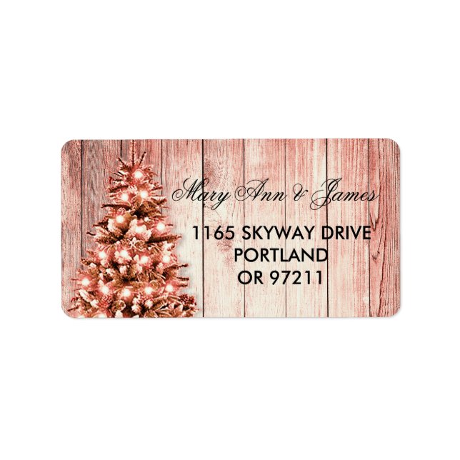 Rose Gold Christmas Wedding Address Tree & Ribbon Label (Front)