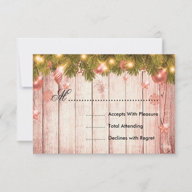 Rose Gold Christmas Wedding RSVP Tree & Ribbon (Front)