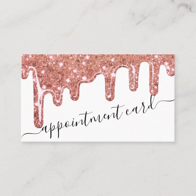 Rose Gold Chunky Glitter Thick Drips Appointment Business Card (Front)