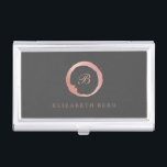 Rose Gold Circle Monogram Business Card Holder<br><div class="desc">Business card case in rose gold and dark grey,  with your monogram inside a water ring shaped circle.</div>
