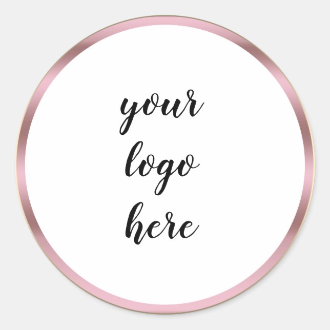 Rose Gold Circle Rings Border Glitter Custom Logo  Classic Round Sticker (Front)